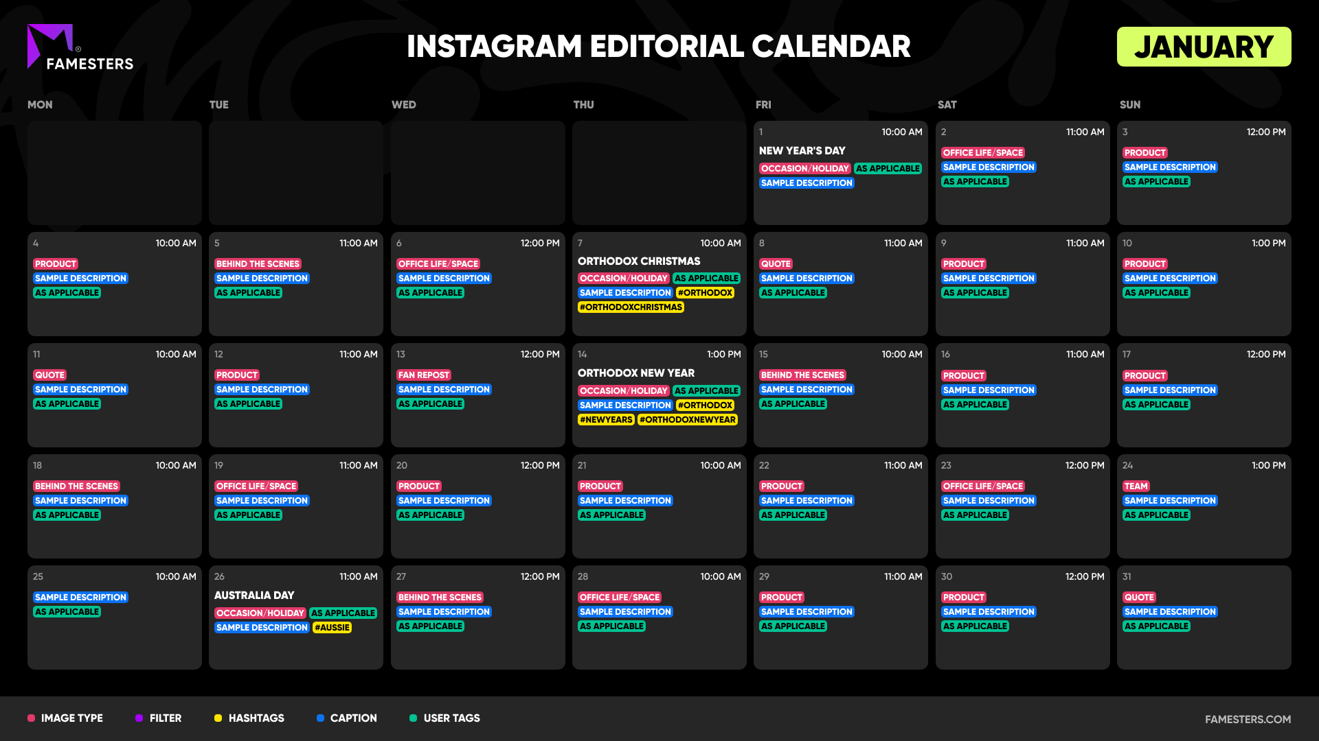 Content calendar example 2