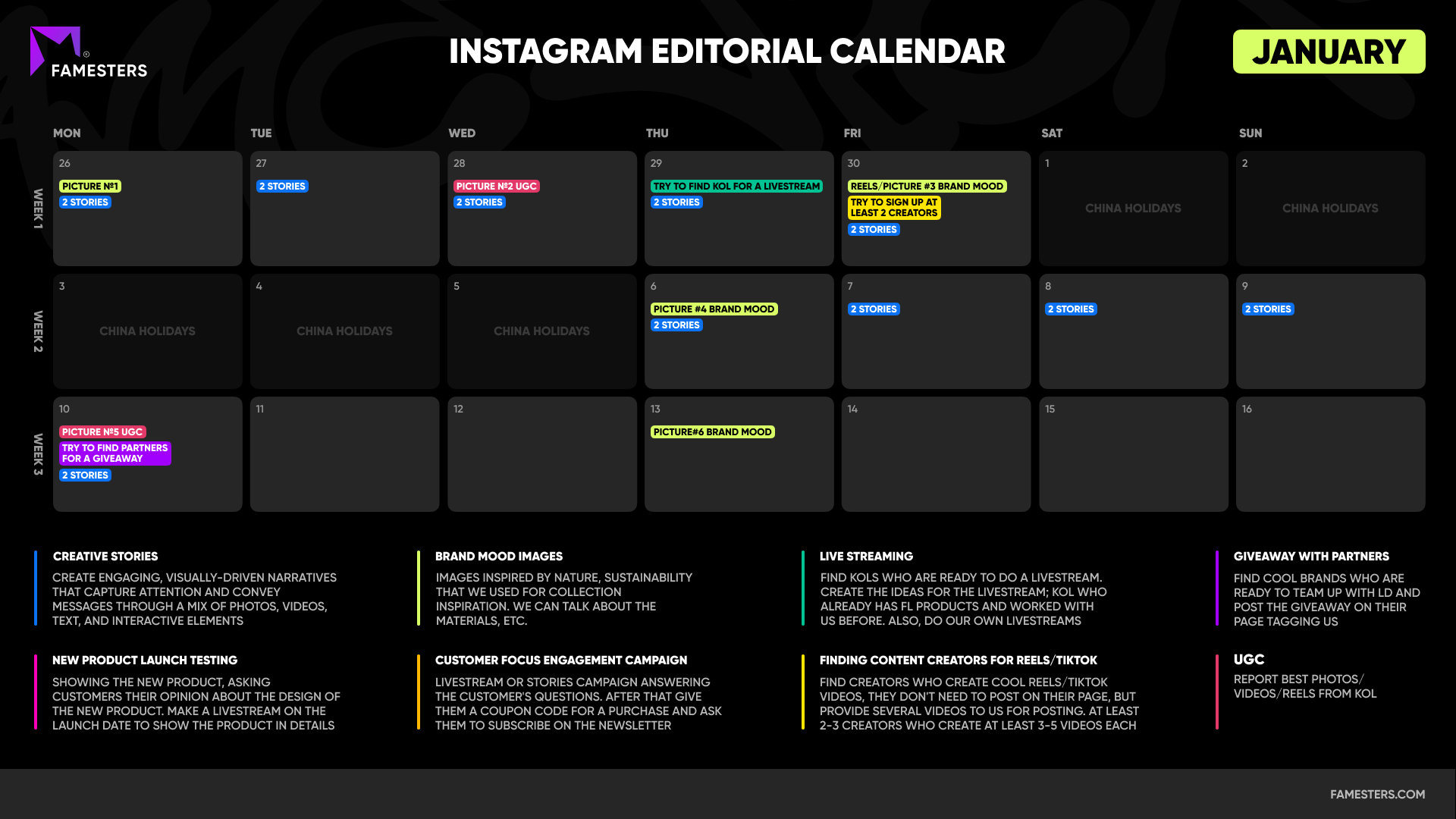 Content calendar example 1